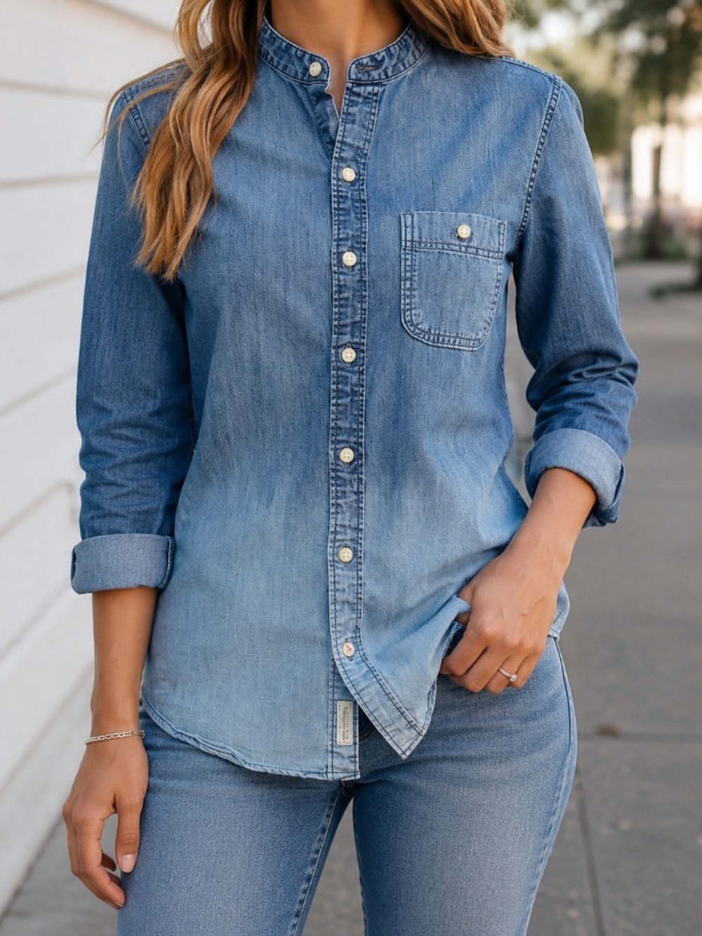 Hollister Denim Blue Ombré Collar Button Down Shirt Front Collar Cardigan Top S